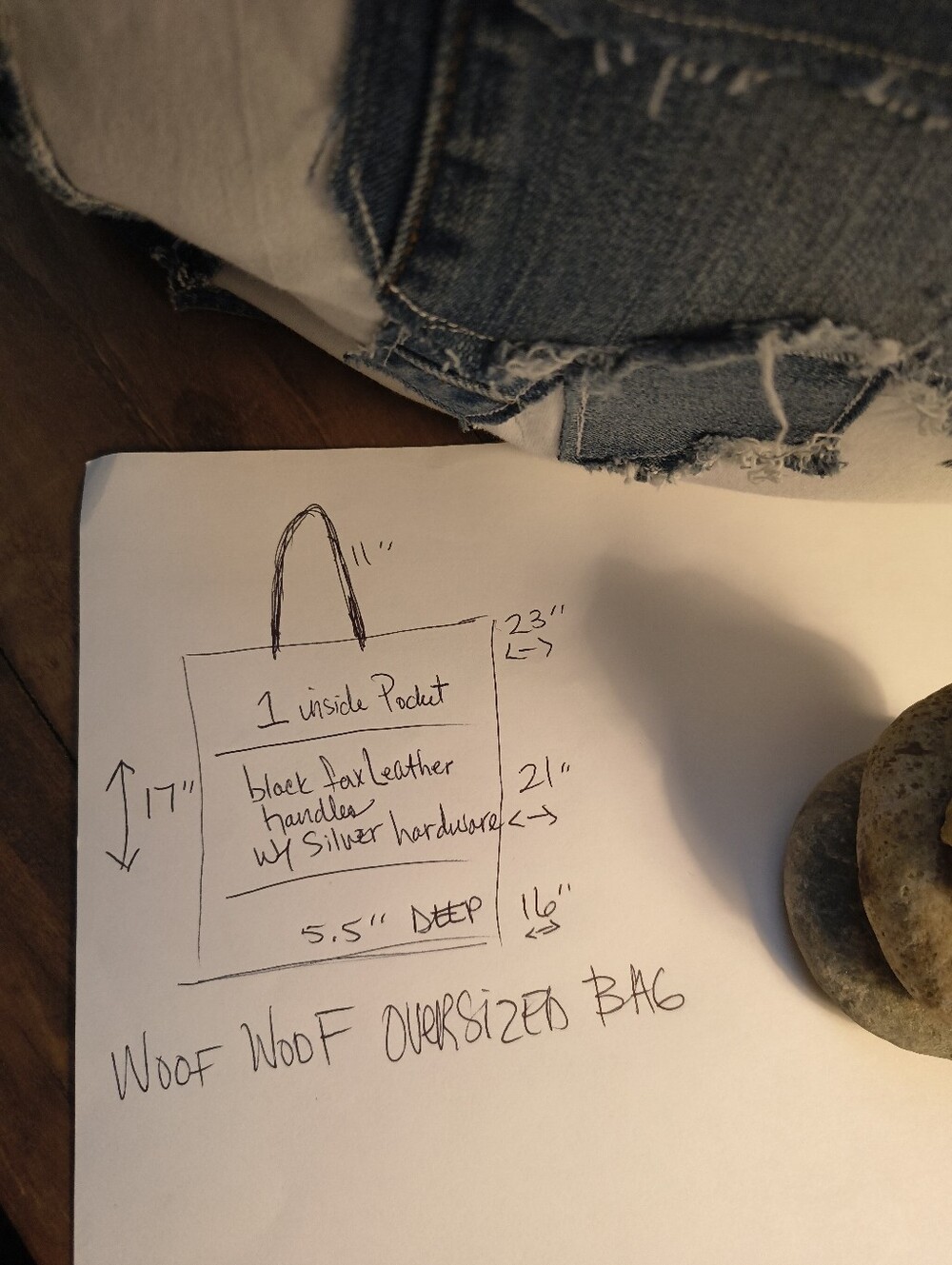 Denim Patchwork Tote Bag with Puppy 💜 Handmade Abstract - Picture 12 of 14